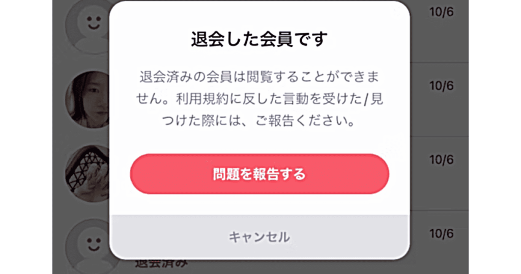 タップルでブロックされた場合のプロフィール画面